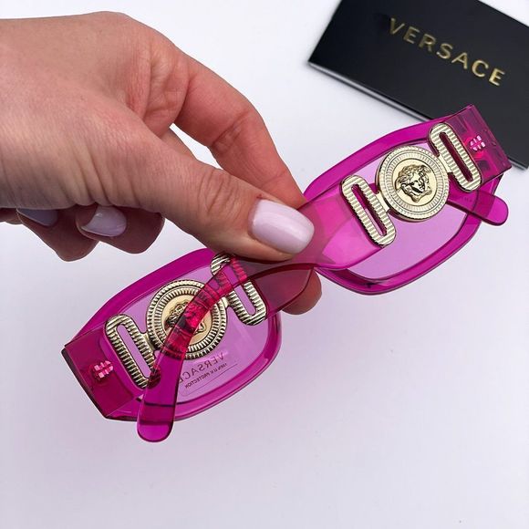 Versace VE4361 5334/5 Sunglasses Medusa Biggie Transparent Pink Rectangle Unisex - Picture 4 of 14